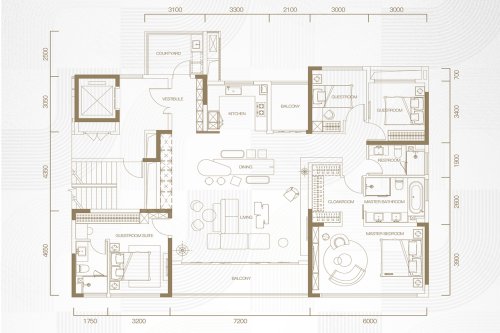 阅天府D1户型，阅天府4室2厅3卫1厨约202.00平米户型图，朝南朝向 - 成都安居客