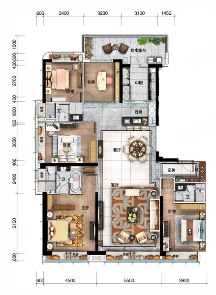 碧桂园天誉二期242㎡户型,碧桂园天誉二期5室2厅3卫1厨约242.00平米户型图,朝南朝向 - 汕尾安居客