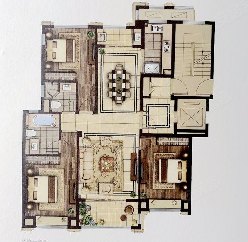 绿城云栖玫瑰园128平米户型，绿城云栖玫瑰园3室2厅2卫1厨约128.00平米户型图，朝南朝向 - 南京安居客