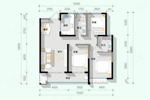 博雅·逸馨苑B户型，博雅·逸馨苑3室2厅2卫1厨约127.16平米户型图，朝南朝向 - 运城安居客