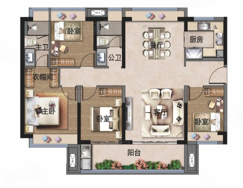 华侨城纯水岸128平户型,华侨城纯水岸4室2厅2卫1厨约128.00平米户型图,朝南北朝向 - 潮州安居客
