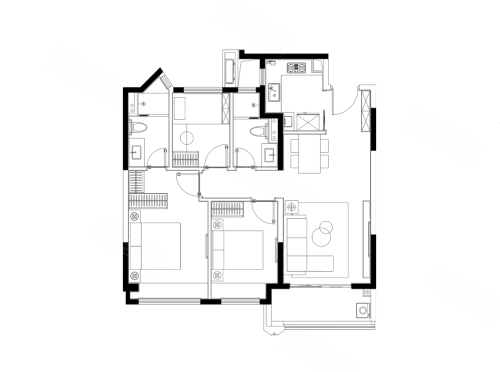 中建虹悦里B1户型,中建虹悦里3室2厅2卫1厨约99.00平米户型图,朝南朝向 - 上海安居客