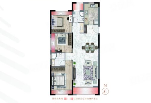 天一檀府3A户型，天一檀府3室2厅2卫1厨约114.00平米户型图，朝南北朝向 - 武威安居客