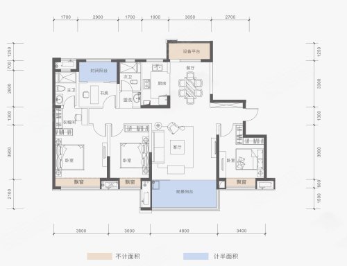 柳叶湖·金色晓岛樾境户型，柳叶湖·金色晓岛4室2厅2卫1厨约143.26平米户型图，朝南朝向 - 常德安居客