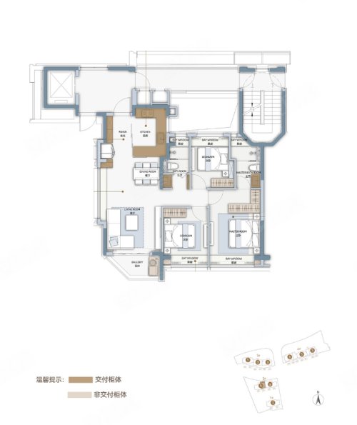绿城·沁香园B2户型，绿城·沁香园3室2厅2卫1厨约108.00平米户型图，朝南朝向 - 上海安居客
