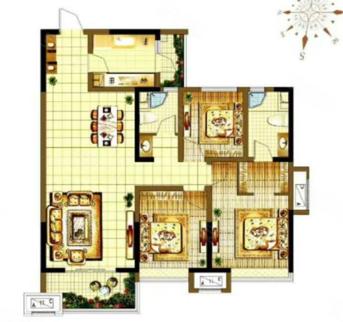 泰和苑D户型,泰和苑3室2厅2卫1厨约111.92平米户型图,朝南朝向 - 渭南安居客
