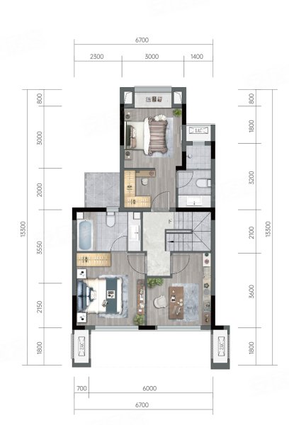中建南宸玖樾宽境叠院D2，中建南宸玖樾别墅约121.00平米户型图，朝南朝向 - 重庆安居客