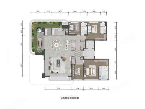 邦泰观云云界C2，邦泰观云4室2厅3卫1厨约199.00平米户型图，朝南北朝向 - 昆明安居客