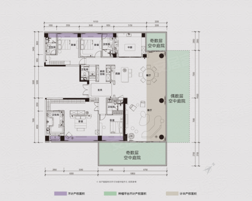玺宸上院290平户型，玺宸上院4室2厅5卫1厨约290.00平米户型图，朝南朝向 - 西安安居客