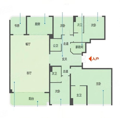 天澜传序府260方户型过程稿B,天澜传序府5室2厅4卫1厨约260.00平米户型图,朝南朝向 - 杭州安居客