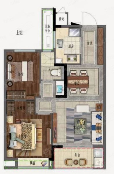 滨江翠语华庭A1户型，滨江翠语华庭2室2厅1卫1厨约78.00平米户型图，朝南朝向 - 金华安居客
