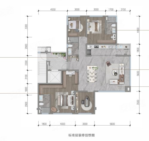 邦泰揽境D户型，邦泰揽境4室2厅3卫1厨约139.00平米户型图，朝南朝向 - 成都安居客
