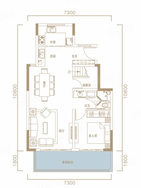 阳光城文澜公馆F户型,阳光城文澜公馆别墅约126.00平米户型图,朝南朝向 - 安宁安居客
