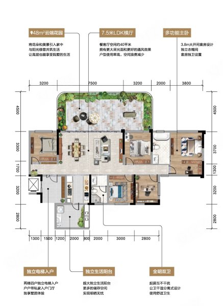 星河云璟A,星河云璟5室2厅2卫1厨约134.12平米户型图,朝南朝向 - 自贡安居客