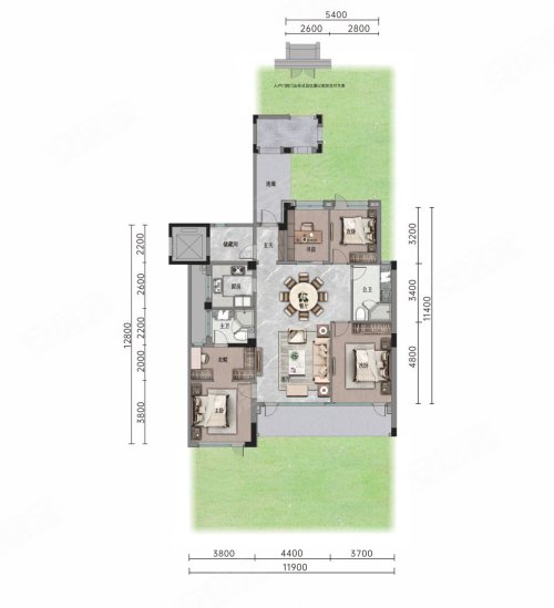 绿城·桃李春风空墅S4,绿城·桃李春风别墅约168.00平米户型图,朝南北朝向 - 海口安居客