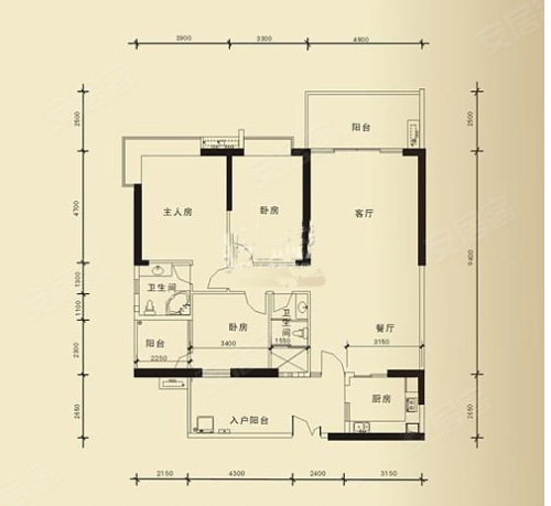 骏景豪庭A户型，骏景豪庭3室2厅2卫0厨约155.25平米户型图，朝南朝向 - 惠州安居客