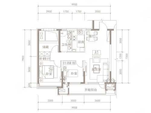 华发绿洋湾华发山庄95㎡户型,华发绿洋湾3室2厅1卫1厨约95.00平米户型图,朝南北朝向 - 大连安居客