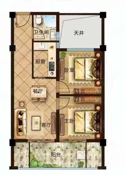 00平米户型图,朝南朝向 - 丽水安居客