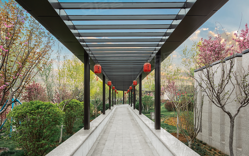 小区独有的风雨连廊荷花桥儿童乐园