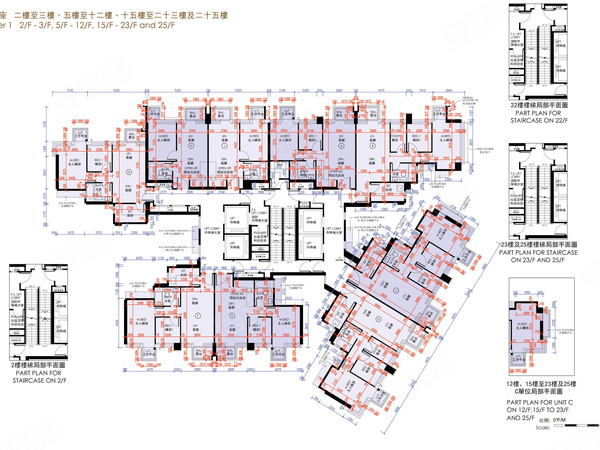 皓畋第一座 
二樓至三樓、五樓至十二樓、十五樓至二十三樓及二十五樓平面图