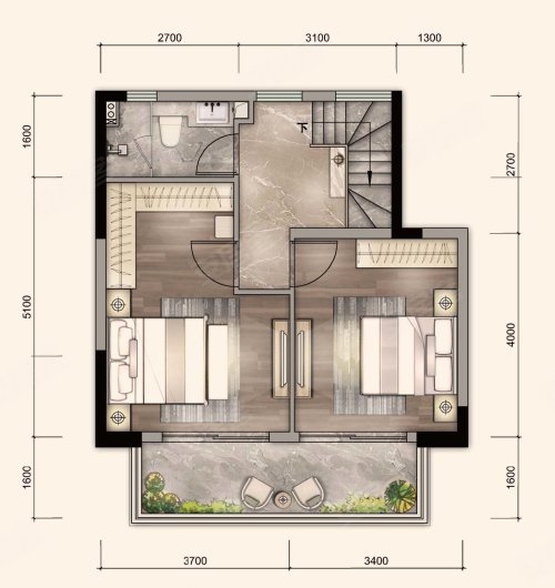 建发央著H1户型，建发央著别墅约128.00平米户型图，朝南朝向 - 南宁安居客