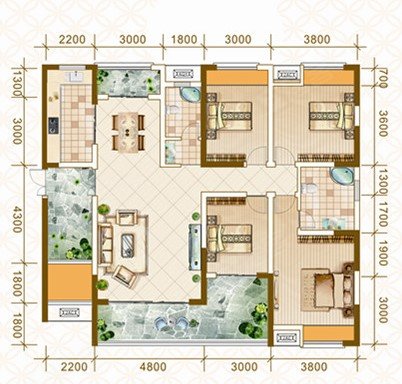 南苑·上和2期B户型,南苑·上和2期4室2厅2卫1厨约163.83平米户型图,朝南北朝向 - 娄底安居客