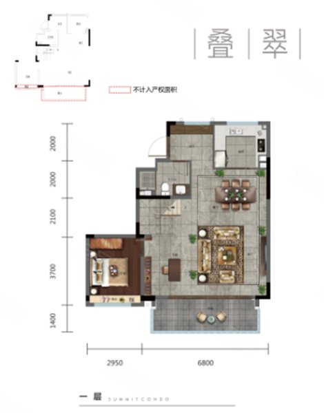 金地玖峯汇145方中叠01,金地玖峯汇别墅约145.00平米户型图,朝南朝向 - 杭州安居客
