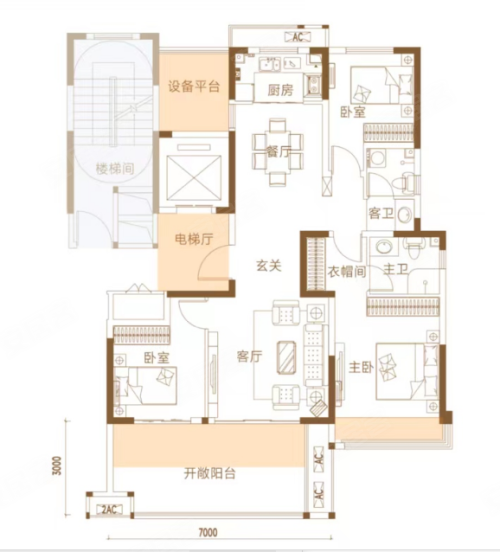 云熙府E,云熙府3室2厅2卫1厨约130.00平米户型图,朝南北朝向 - 濮阳安居客