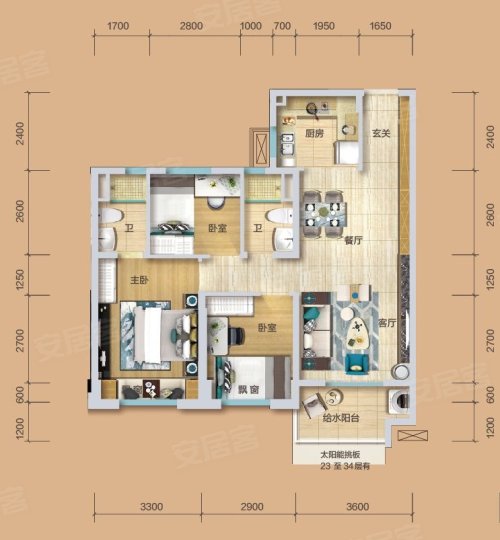 仙桃碧桂园yj100户型,仙桃碧桂园3室2厅2卫1厨约99.