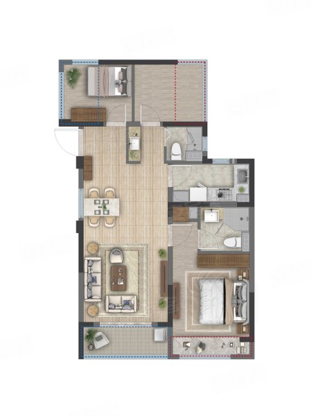 中铁诺德雅逸府D户型，中铁诺德雅逸府3室2厅2卫1厨约88.00平米户型图，朝南朝向 - 杭州安居客