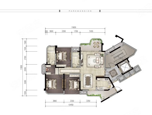 花滩国际新城公园王府D5户型套内109.19㎡,花滩国际新城公园王府3室2厅2卫1厨约130.39平米户型图,朝南朝向 - 重庆安居客