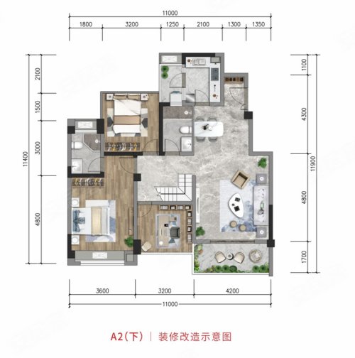 云境悦府A2户型，云境悦府3室2厅3卫1厨约143.28平米户型图，朝南北朝向 - 德阳安居客