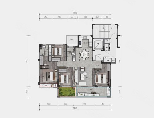 方远建发·缦云云岚143平户型,方远建发·缦云4室2厅2卫1厨约143.00平米户型图,朝南朝向 - 台州安居客
