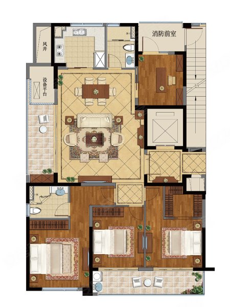 绿城蘭园165㎡ 户型,绿城蘭园4室2厅2卫1厨约165.00平米户型图,朝南朝向 - 宁波安居客