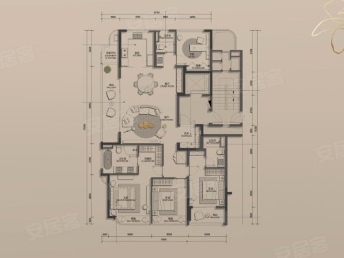 绿城沁百合176方户型,绿城沁百合4室2厅3卫1厨约176.00平米户型图,朝南朝向 - 杭州安居客