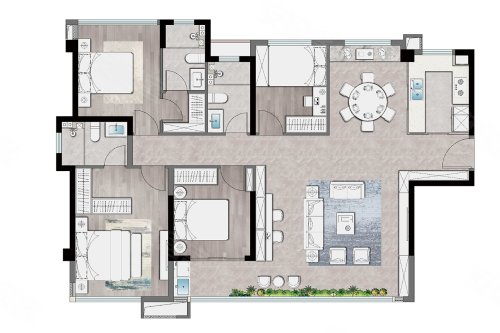 建发缦云D2户型,建发缦云4室2厅3卫1厨约143.00平米户型图,朝南朝向 - 南安安居客