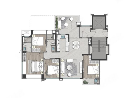 建发湾墅/阅海洋房D2户型奇数层,建发湾墅/阅海4室2厅2卫1厨约121.00平米户型图,朝南朝向 - 厦门安居客