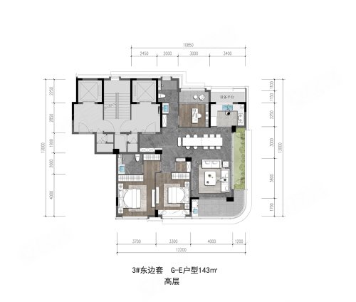 城发·江畔雲墅高层GE户型,城发·江畔雲墅3室2厅2卫1厨约143.00平米户型图,朝南朝向 - 台州安居客