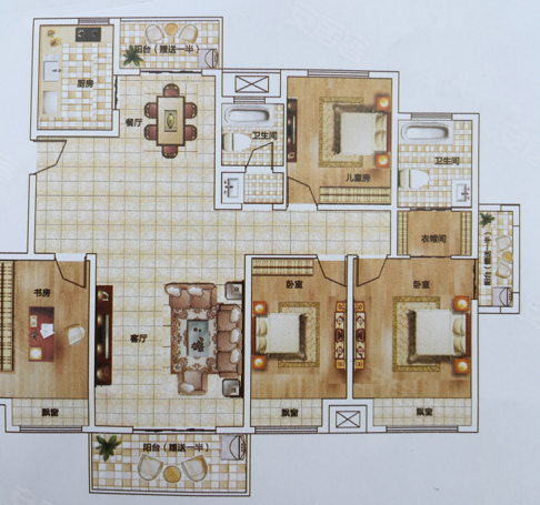 同信滨江壹號户型2,同信滨江壹號4室2厅2卫1厨约169.00平米户型图,朝南朝向 - 驻马店安居客