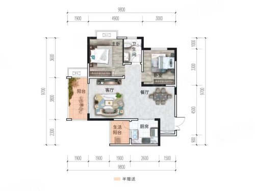 学府名苑E户型,学府名苑2室2厅1卫1厨约85.90平米户型图,朝南北朝向 - 黔东南安居客