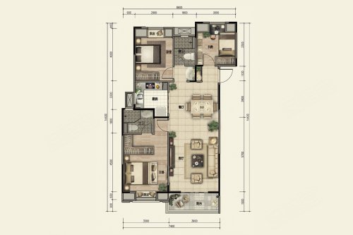 兰亭风华A户型,兰亭风华3室2厅2卫1厨约117.00平米户型图,朝南北朝向 - 武汉安居客