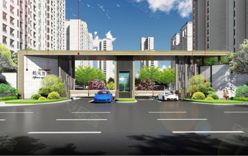 社区大门人车混行出入口设有业主车道和访客车道