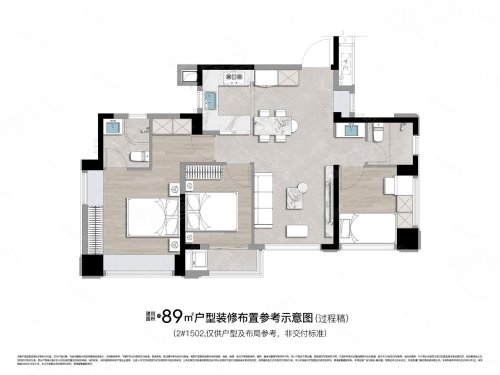 联发嘉悦里二期89平户型,联发嘉悦里3室2厅2卫1厨约89.00平米户型图,朝南朝向 - 厦门安居客