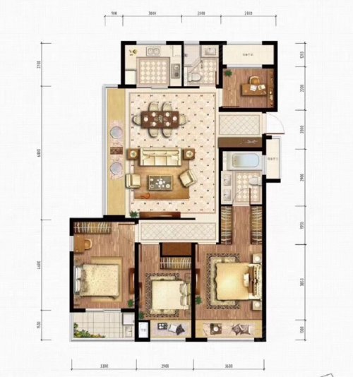 保利大国璟C户型,保利大国璟4室2厅2卫1厨约143.00平米户型图,朝南朝向 - 绍兴安居客