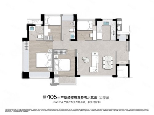 联发嘉悦里二期105平户型，联发嘉悦里4室2厅2卫1厨约105.00平米户型图，朝南朝向 - 厦门安居客