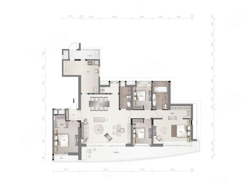 华侨城原岸C2样板间户型,华侨城原岸5室2厅3卫1厨约262.00平米户型图,朝南朝向 - 武汉安居客