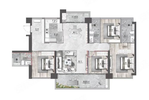 华侨城·天鹅堡二期建面178平米户型,华侨城·天鹅堡二期4室2厅3卫1厨约178.00平米户型图,朝南北朝向 - 佛山安居客
