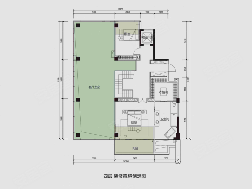 玺宸上院345平中叠东西边户,玺宸上院4室2厅5卫1厨约345.00平米户型图,朝南朝向 - 西安安居客
