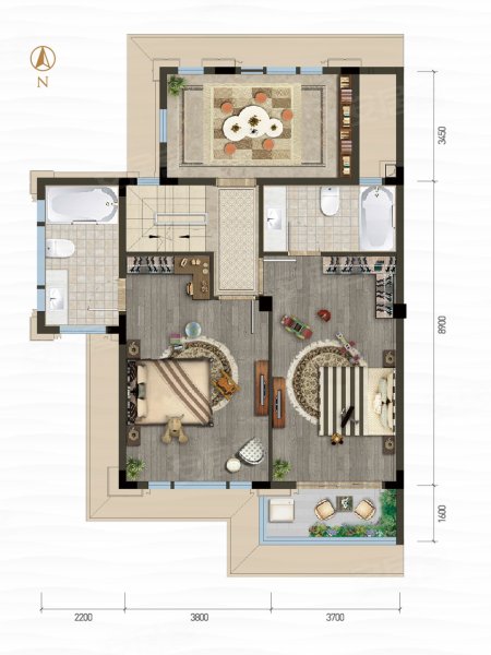 龙湖双珑原著联排户型,龙湖双珑原著别墅约298.00平米户型图,朝南朝向 - 宁波安居客