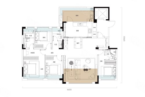武汉城建·楚宝里E户型,武汉城建·楚宝里4室2厅3卫1厨约165.00平米户型图,朝东南朝向 - 武汉安居客